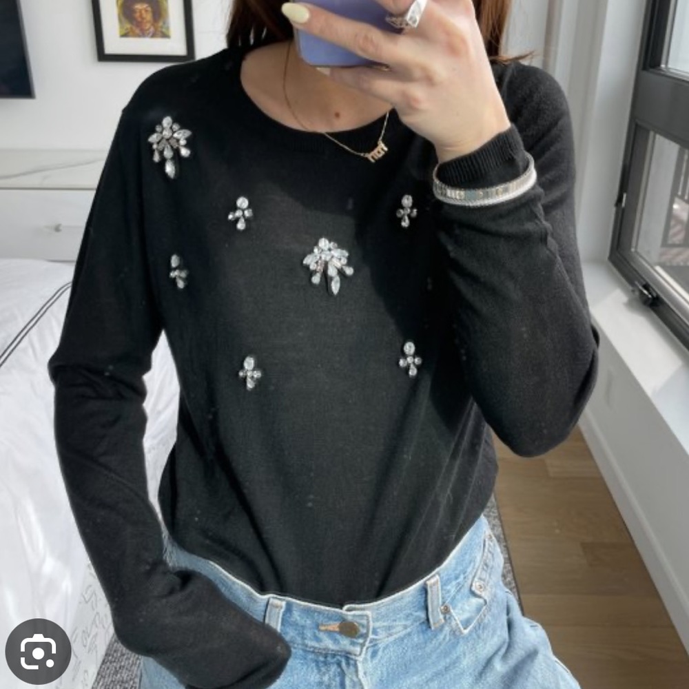 ZARA Black Embellished Crew Neck Sweater